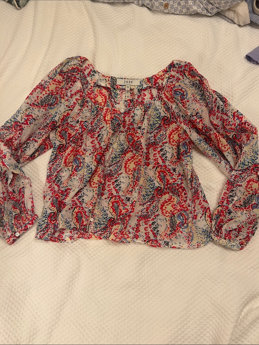 Joie Red, Blue & Cream Paisley Sheer Blouse